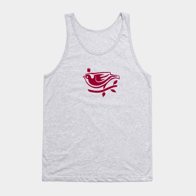 Art for bird fans. Stylized, minimal sparrow with crown with read ink Tank Top by croquis design